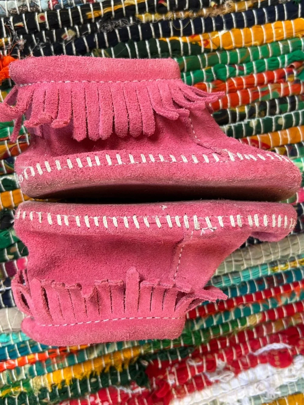 Minnetonka Pink Fringe Baby Moccasins Infant Toddler 4